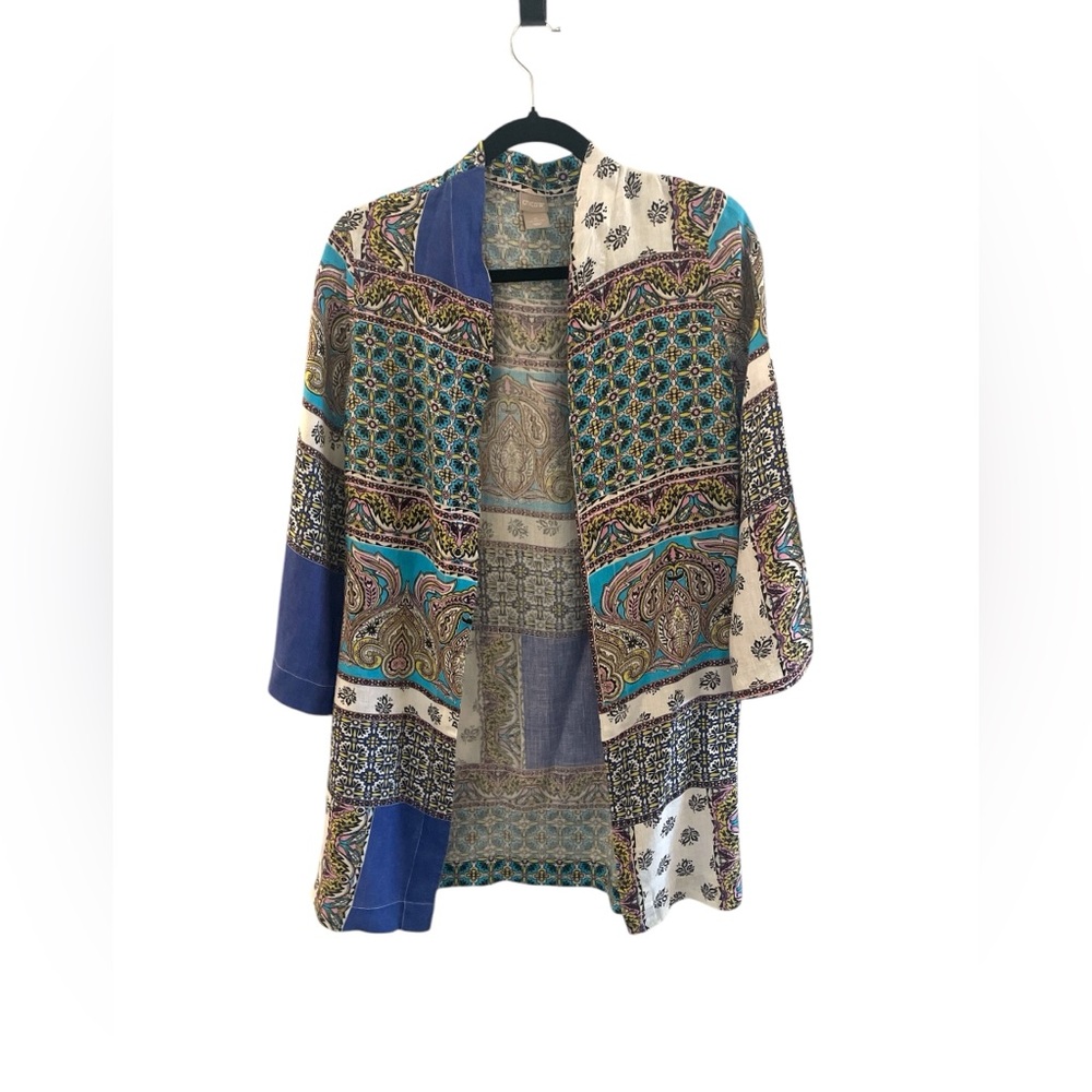 Chicos 100% Linen Open Duster Bohemian Patchwork … - image 1
